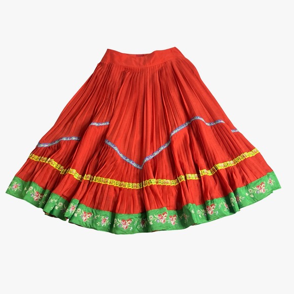 Kenzo Dresses & Skirts - Kenzo Red Midi Skirt with Green Floral Border